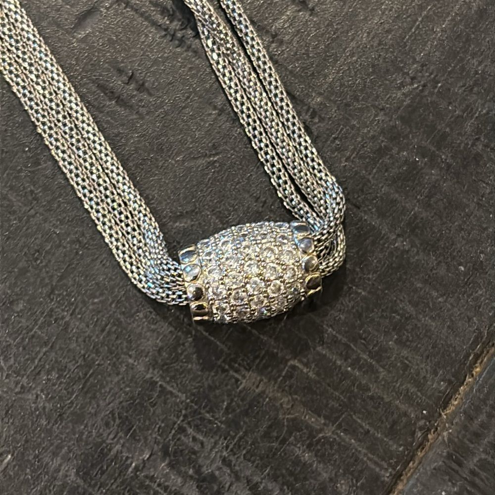 Vintage MX Signed Collection Silver Tone Multichain Rhinestone Choker Necklace‌